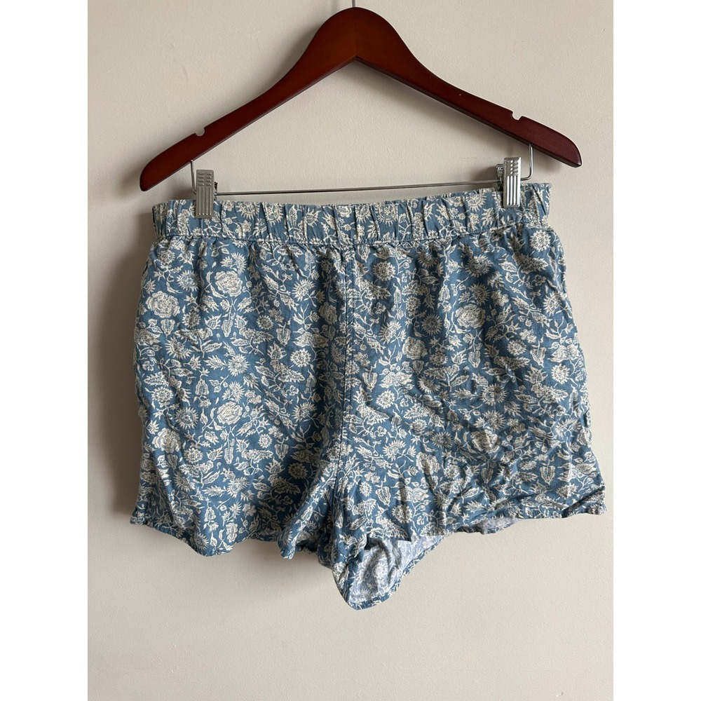 Universal Thread Blue Floral Linen Blend Pull On Shorts Womens Large High Rise